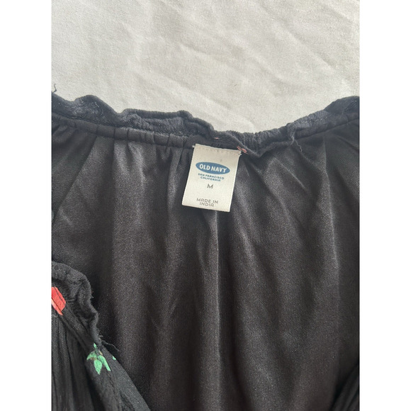 Old Navy Floral Boho Peasant Midi Dress Womens Size Medium Black Hippie - Picture 4 of 8